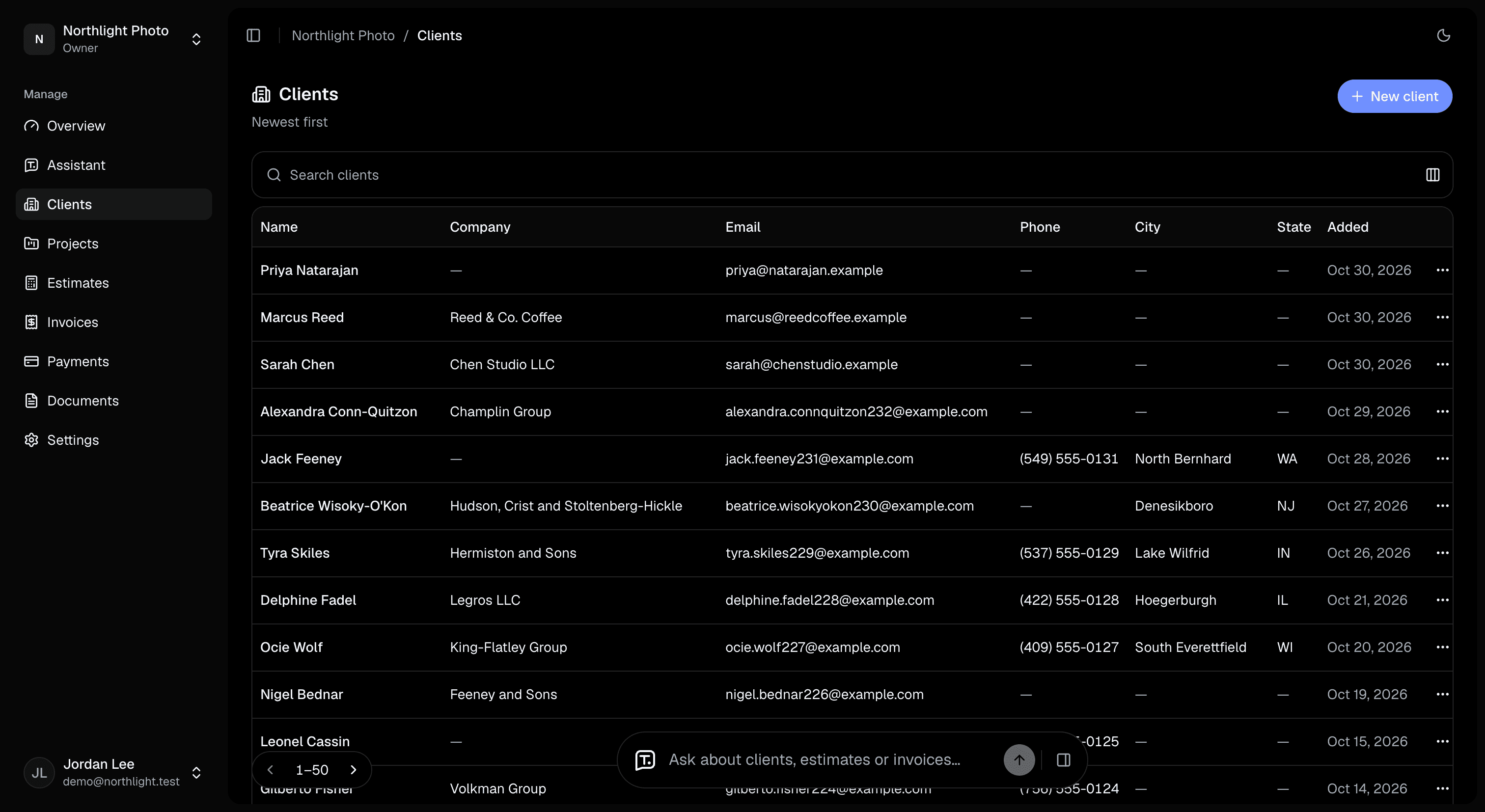 A client with every estimate, invoice and payment in one place